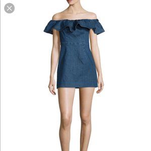 Kendall & Kylie Off-the-Shoulder Ruffle Mini Dress, Dark Rinse